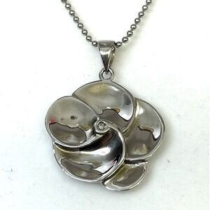 Sterling Silver 925 Flower Necklace Diamond Accent Pendant Chain‎ Gift Womens